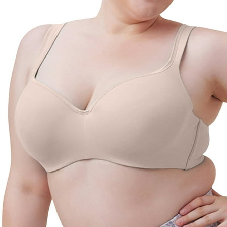 Cathalem Women's Plus Size Cotton Unlined Underwire Bra Back Smoothing Wireless  Bra Cool Comfort Wire-Free Bra,Beige 36 
