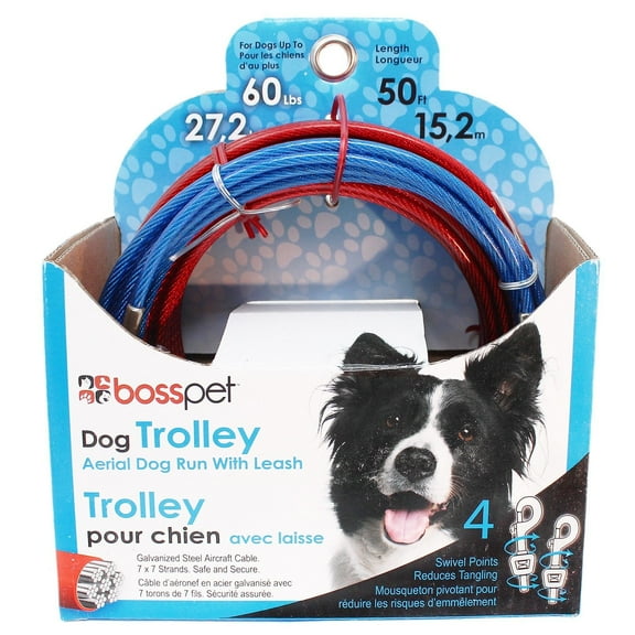 Aerial Dog Run Tie Out Sky Trolley System Holds Up To 60lbs Choose Cable Length (50 Feet)
