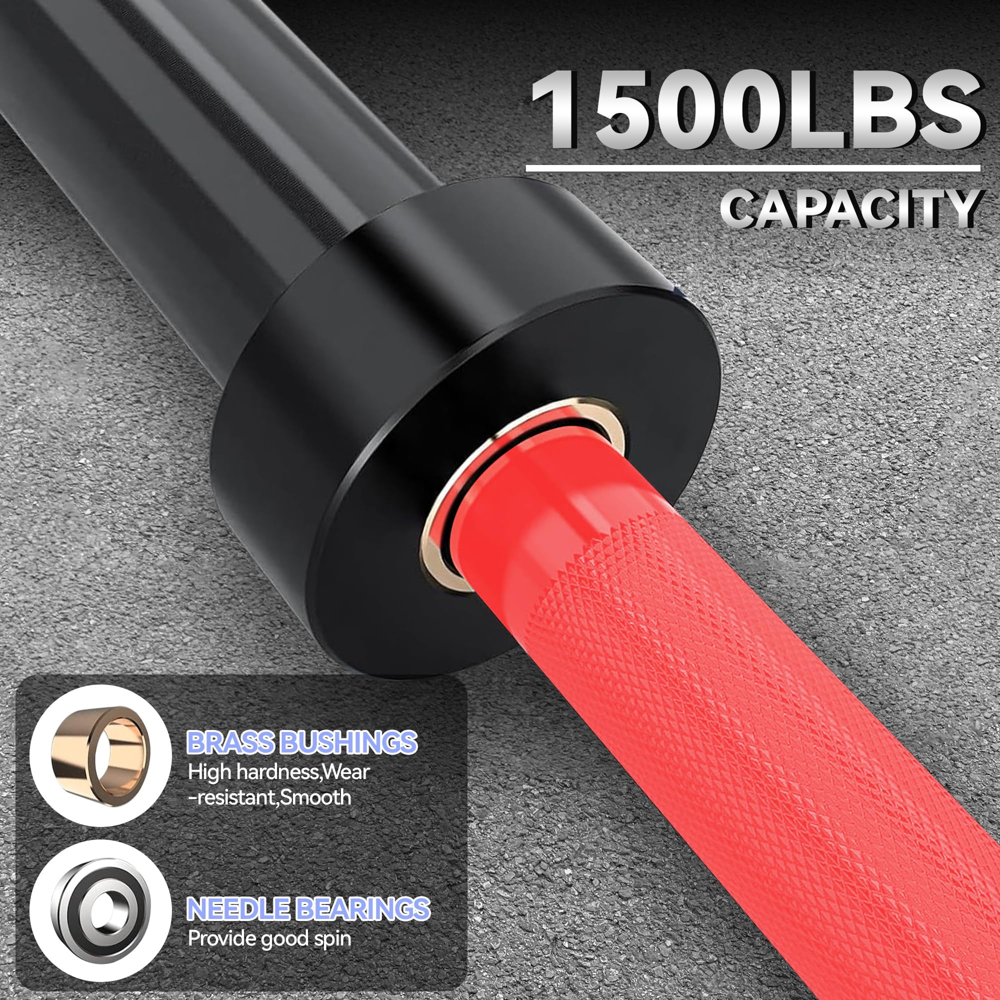 Heavy Duty Barbell Bar for Weightlifting & Strength Training - 7FT, Robust Steel, 1500LB Capacity, Anti-Slip Knurling, Home Gym Bar, Red