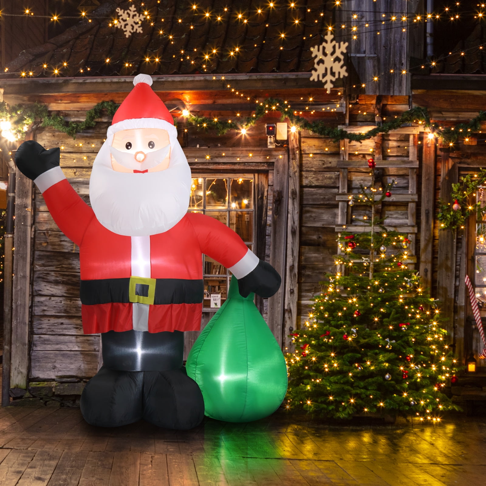 6 FT Christmas Inflatable Santa Decoration, Waving Santa with Gift Bag, Funny Blow Up Yard Decorations with Built-in LED Lights for Holiday Party Front Yard Lawn Garden Decor