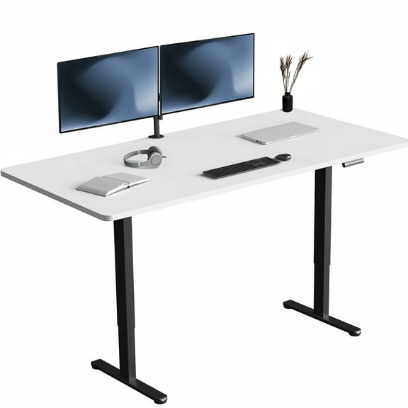 VIVO Electric Dual Motor 71” x 36” Standing Desk, White Top, Black Frame