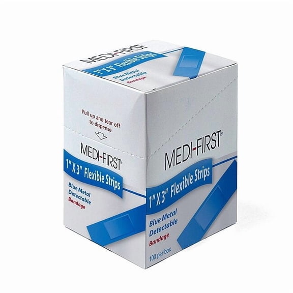 Medi-First Strip Bandages,Metal Detect,1"x3",PK100 68033