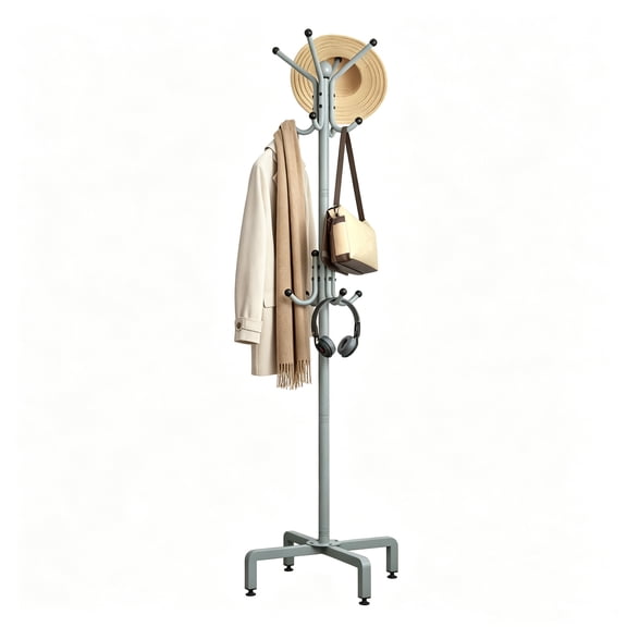 PSHUN RIGH Coat Rack Stand, 70 Inch Tall Metal Coat Rack Freestanding with 12 Hooks for Entryway Bedroom, Light Gray
