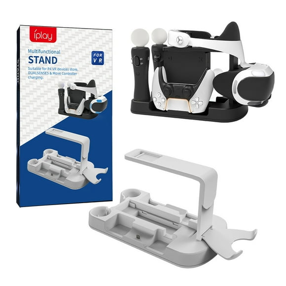 6-in-1 PS5 Multifunctional Storage & Charging Station - VR Controller Charger + Game Disc Rack + Headset Hook, Fast Contact Charging, Space-Saving Design | PS5 Accessories