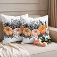 thumbnail image 2 of Halloween Outdoor Waterproof Pillow Covers, Vintage Grey Orange Pumpkin Leaves Skull Decorative Square Throw Pillowcase Sofa Cushion Sham for Patio/Couch/Chair, 20"x20" 2 Pack, 2 of 8