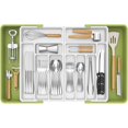 thumbnail image 1 of Grandes Organizador Cuberteros para Cajon, Extensible al 36 Pulgadas de Ancho, Bandeja Vajilla de Cocina, Tabletas Separador de Plástico para Cuchillo/Cuchara/Tenedor, Verde y Blanco, 1 of 8