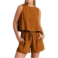 thumbnail image 1 of Birdeem Mode Femme Col Rond Blouse Sans Manches Ample Coton Lin Poches Pantalons Ensembles Chemises, 1 of 8