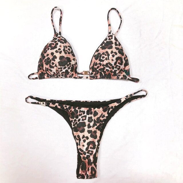 QWZNZGR Leopard Print Bikinis 2023 Swimwear Women Strap Biquini Push Up Bathing Suit Sexy Thong
