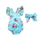 thumbnail image 1 of Body Para Bebé, Conjunto De Canastilla, Mono Sin Mangas Para Niño Pequeño, Diadema Con Estampado De Flores, Ropa Infantil De Dos Piezas Azul Odeerbi LM103-5588, 1 of 3