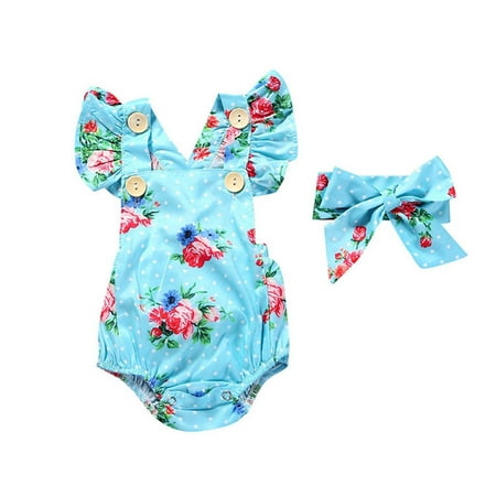 

Gallickan Baby Girl Romper Set Toddler Kids Sleeveless Romper Flower Print Headband Two-piece Kids Clothing Sizes 3M-2T Kids Deals under $10