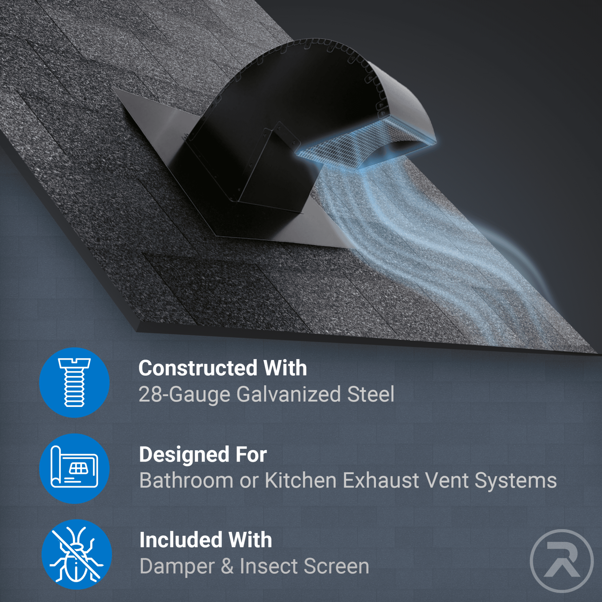 Goose Neck Painted Exhaust Roof Vent with Extension (6 Inch, Black)