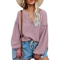 thumbnail image 2 of Camisa de manga larga para mujer, cuello en V, globo, jersey para mujer, top con manga farol para mujer, diseñado para la precisión, 2 of 6