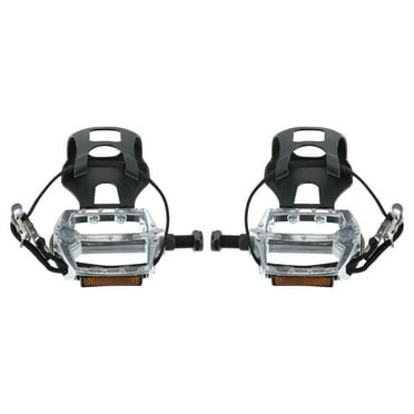 Unique Bargains Pair Bike Pedals 1/2" Spindle Platform Toe Clips Fixed Black Silver Tone