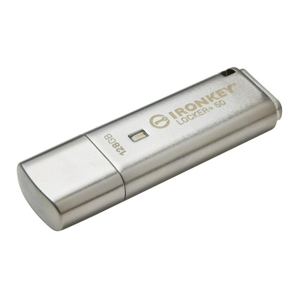 Kingston Ironkey Locker+ 50 128GB Encrypted USB Flash Drive | USB 3.2 Gen 1 | XTS-AES Protection | Multi-Password Security Options | Automatic Cloud Backup | Metal Casing | IKLP50/128GB