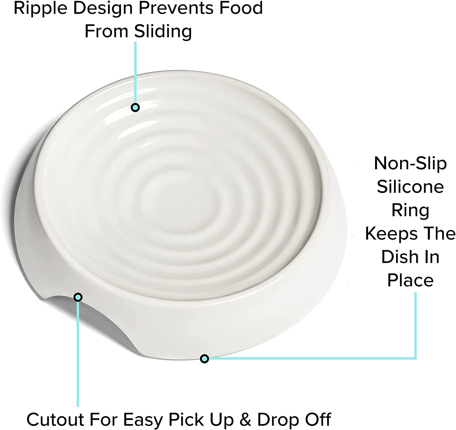CatGuru Cat Bowls, Whisker Stress Free Cat Food Bowl, Reliefs Whisker Fatigue, Wide Cat Bowl, Non Slip Cat Food Bowls, Shallow Cat Dish, Cat Feeding & Watering Supplies (Ceramic, White)