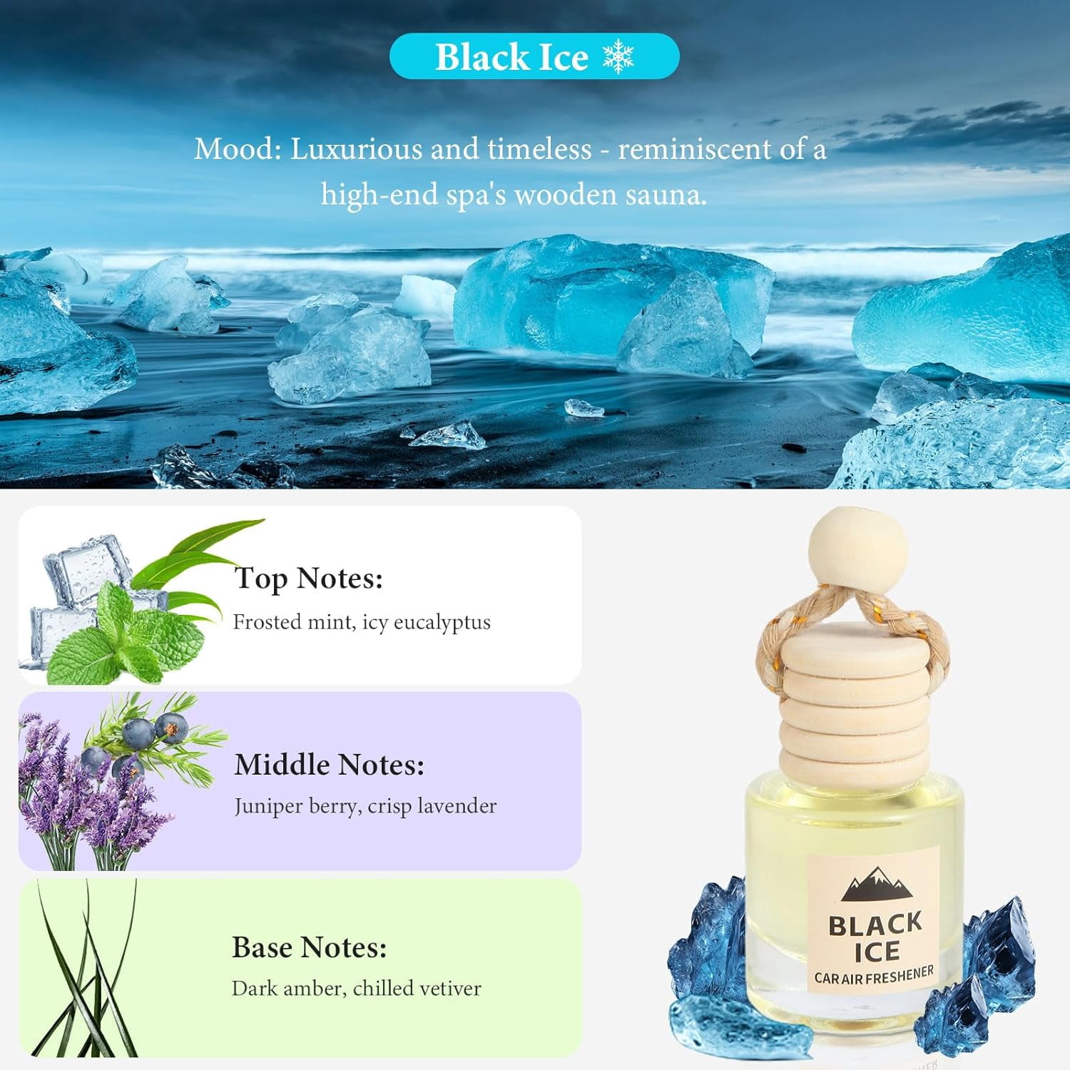 Car Air Freshener Oil Diffuser - Hanging Long Lasting Scent for Car & Home, Essential Oil Freshener with Adjustable Fragrance (Teak Wood+Black Ice+Bamboo Rain+White Tea)
