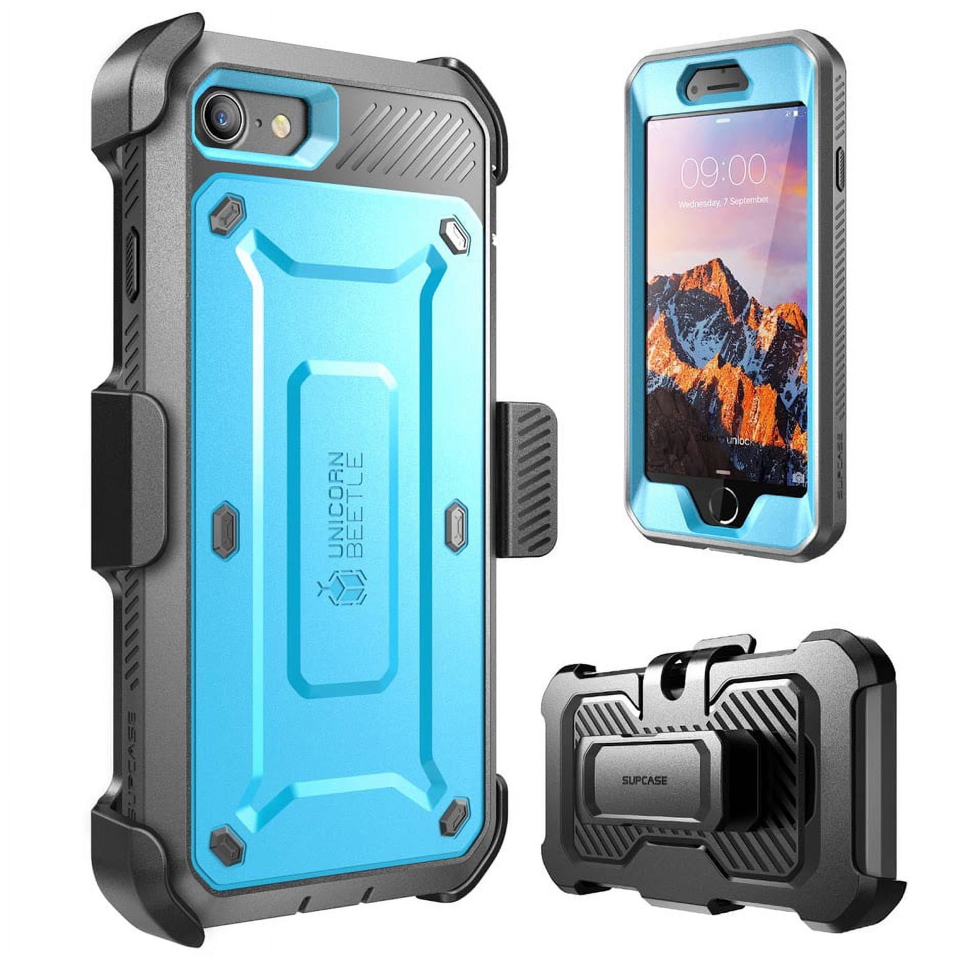 SUPCASE Unicorn Beetle Pro Series Case Designed for iPhone SE 3rd Gen (2022) / iPhone SE 2nd Gen (2020) / iPhone 7 / iPhone 8, Full-Body Rugged Holster Case with Built-In Screen Protector (Blue)