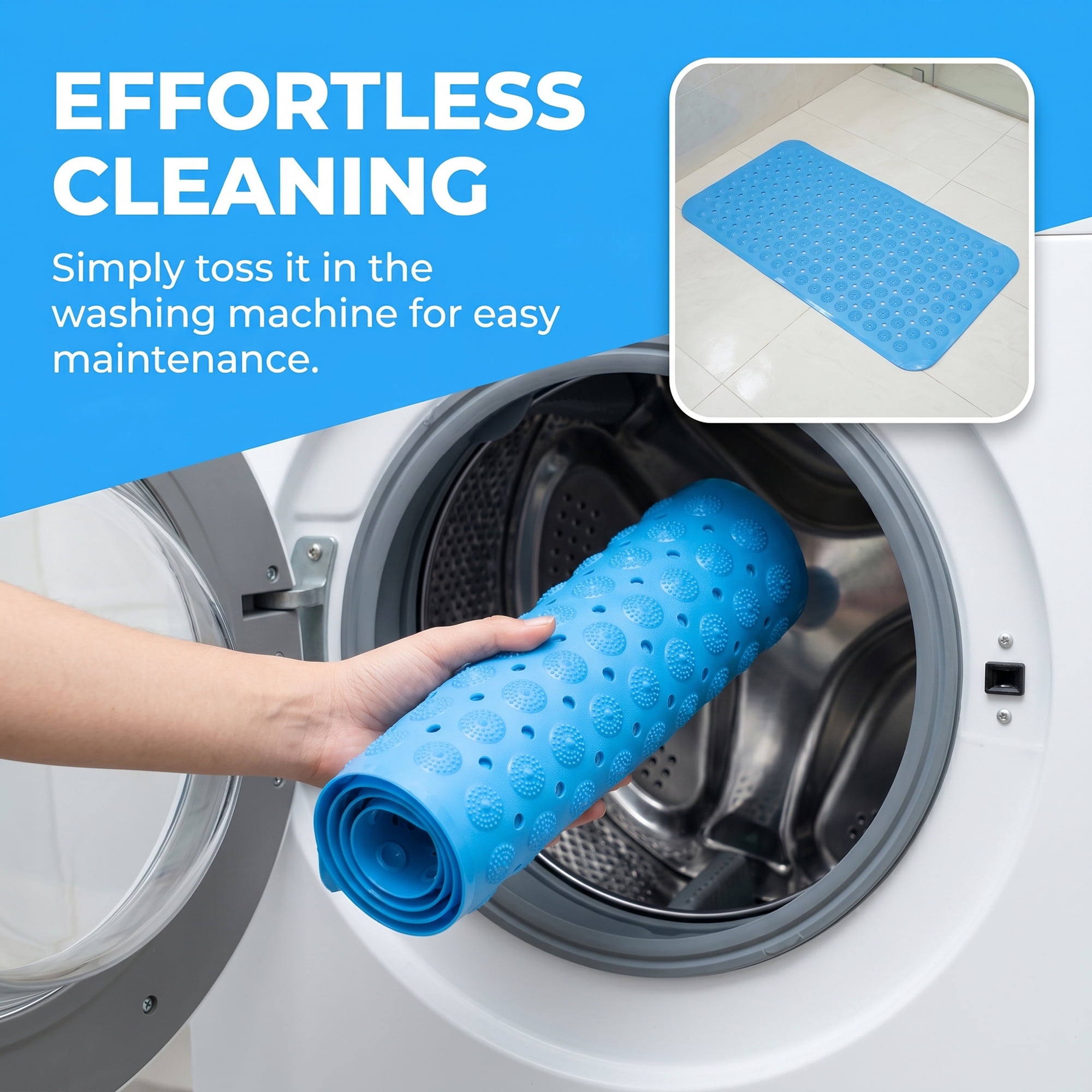 Unique Bargains Non Slip Quick Dry Machine Washable Bath Tub Mat Blue 28" x 14"