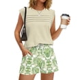 thumbnail image 2 of 2 Piece Short Sets for Women Summer Vacation Outfits Cap Sleeve Tops and Floral Wide Leg Shorts Set, M, 2 of 5