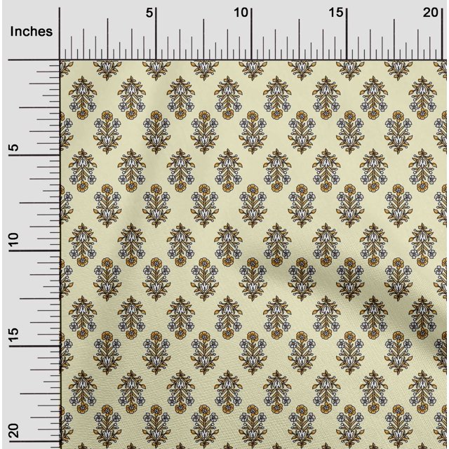 oneOone Polyester Lycra Light Yellow Fabric Leaves & Floral Block Sewing Craft Projects Fabric Prints By Yard 56 Inch Wide