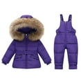 thumbnail image 3 of PXLKNZH Kids 2 Piece Snowsuit Set Boys Girls Winter Hooded Puffer Jacket & Snow Bib Pants Ski Suits,Purple,2 Years, 3 of 5