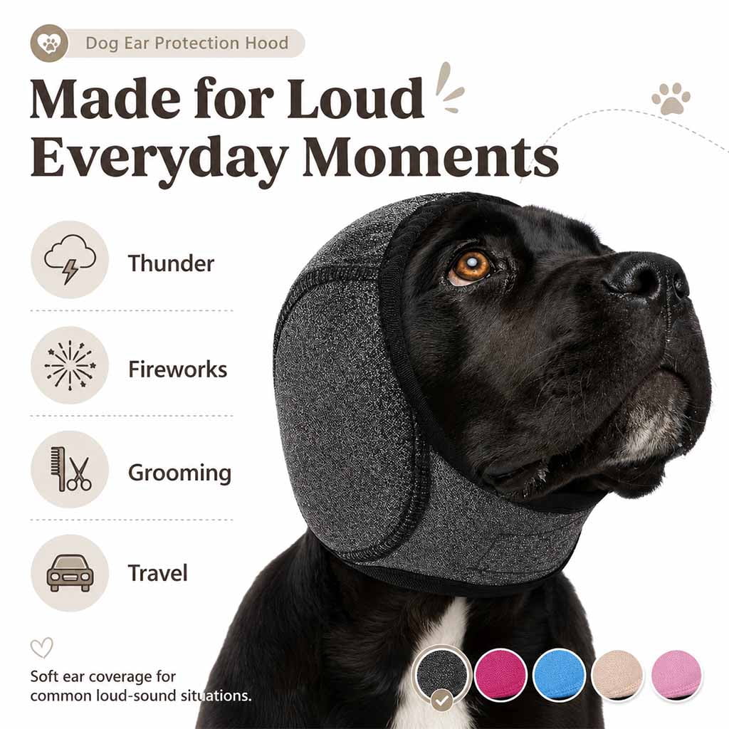 Silent Wuff Dog Earmuffs for Noise Protection, SilentWuff for Dogs Adjustable Calming Hoodie Ear Cover for Fireworks and Bathing, Gray, Small