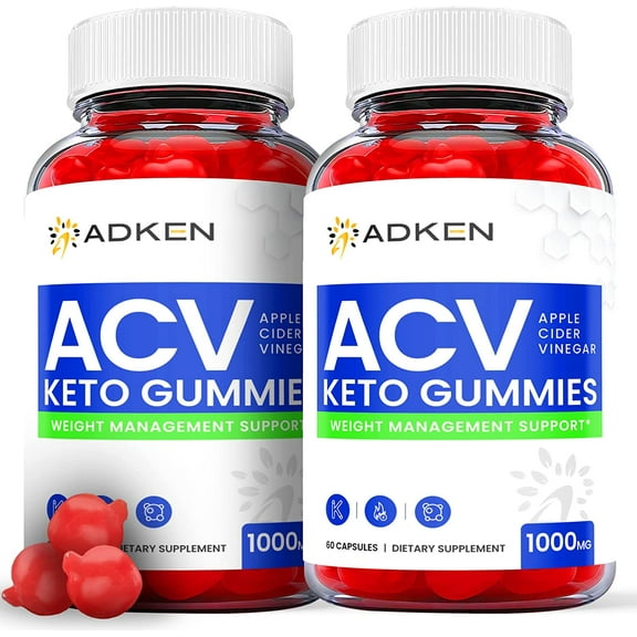 (2 Pack) Adken Keto ACV Gummies - Supplement for Weight Loss - Energy & Focus Boosting Dietary Supplements for Weight Management & Metabolism - Fat Burn - 120 Gummies