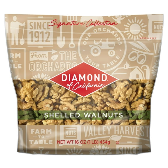 Diamond of California Signature IEF31 Collection Shelled Walnut Halves and Pieces, Pre-Shelled Raw Walnuts for Wholesome Snacking or Topping Your Favorite Dishes, 16 oz.