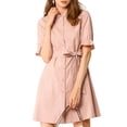 thumbnail image 6 of INSPIRE CHIC Women's Casual Short Sleeve Solid Color Button Down Shirt Dress XS Pink, 6 of 8
