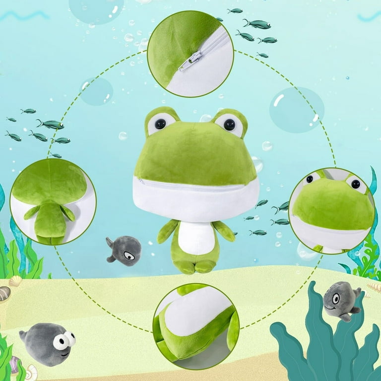 Ufehaho Giant Frog Stuffed Animal 1 PC Big Mommy Stuffed Frog with 3 Pcs Baby Tadpole Plush Toys with 1 PC Small Frog Inside with Zipper Tummy Large