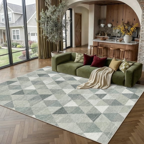 BERTHMEER 5'x7' Area Rugs for Living Room Gray and Green Geometric Rugs for Bedroom Modern Kitchen Non Slip Washable Contemporary Carpets Home Office Dorm Dining Room Checkered pattern Throw Rugs