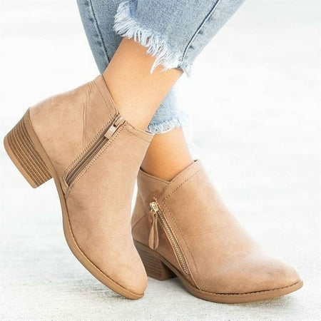 

Women Ankle Boots Low Heel Pointed Toe Winter Booties Shoes