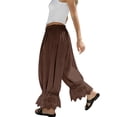 thumbnail image 4 of Women Linen Lace Trim Long Bloomers Pants Ruffle Victorian Vintage Pantaloons Summer Beach Travel Vacation Pants Coffee L, 4 of 6