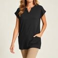 thumbnail image 4 of Guluxicc V Neck T Shirts for Women Plus Size Solid Color Long Length with Pockets Loose Fit Casual Womens Tee Shirts, 4 of 6
