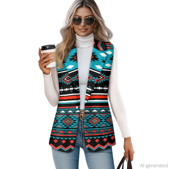 Chririnla Color Geometric Pattern, Open Front Slim Fit Sleeveless Waistcoat One Button Vest for Summer Work Spring