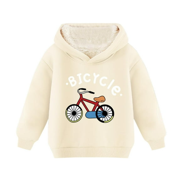 2025 Boys Casual Long Sleeve Fleece Lined Hoodie Tops Warm Thick Pullover Hooded Sweatshirt Sweater Beige
