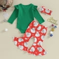 thumbnail image 3 of Okbabeha Baby Girl Christmas Outfit Crewneck Romper Onesie Santa Claus Flare Pants Headband 3 Piece Fall Infant Girl Clothes, 3 of 8