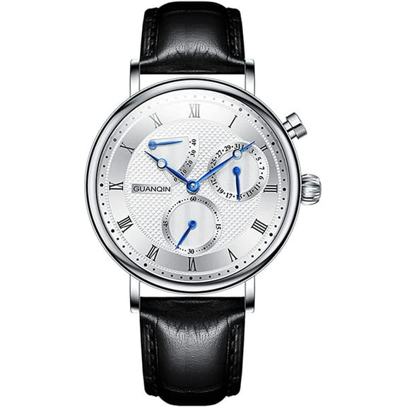 GUANQIN Brand Multifunction Dial Leather Strap Watch Men Sapphire Crystal Automatic Self-Winding Mechanical Wristwatch Man Waterproof Calendar Clock
