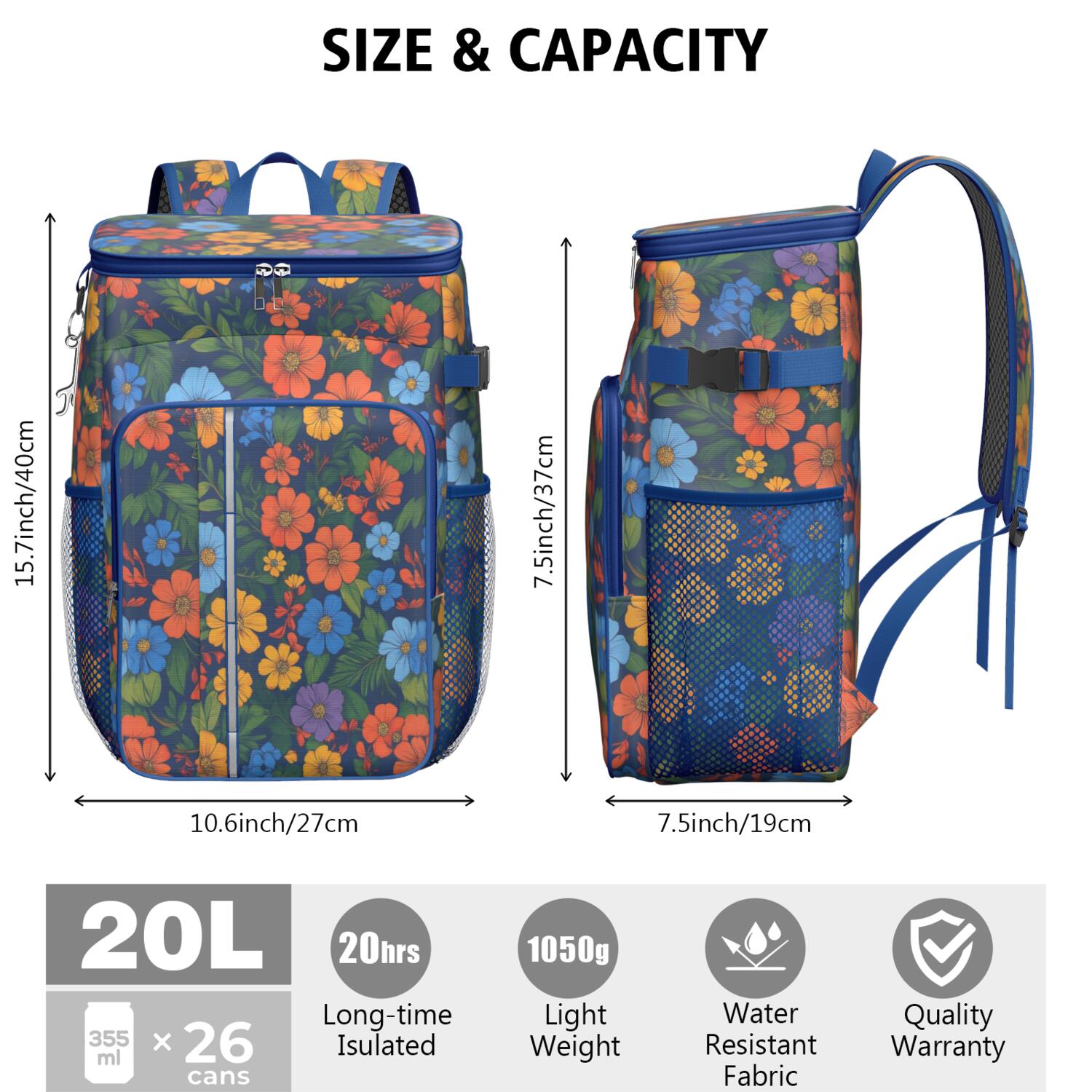 Travel Cooler Bag - Pioneer Flower Camping Beer Cooler Backpack with Bottle Opener- Waterproof Insulated Picnic Backpacks - Cooler Bag for Beach