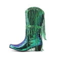thumbnail image 6 of Xiaoxatg Women's Mid-Calf Boots Fashionable Sequin Tassel Pointed Thick Hoeled -On Shoes 7 Green, 6 of 7