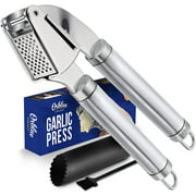 Orblue Stainless Steel Garlic Press, Mincer and Crusher with Garlic Rocker and Peeler Set - Silver