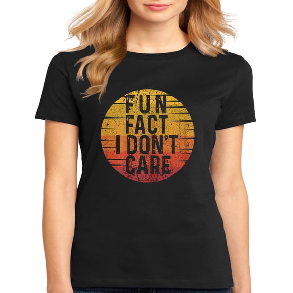 Women's T-shirt Funny Quote Sarcastic Fun Fact I Don't Care Retro Vintage Casual Short Sleeve Tops Black X-Large