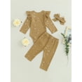 thumbnail image 4 of Bagilaanoe 3pcs Newborn Baby Girl Long Pants Set Ribbed Long Sleeve Romper Tops + Leggings + Headband 3M 6M 9M 12M 18M Infant Fall Casual Floral Outfits, 4 of 8