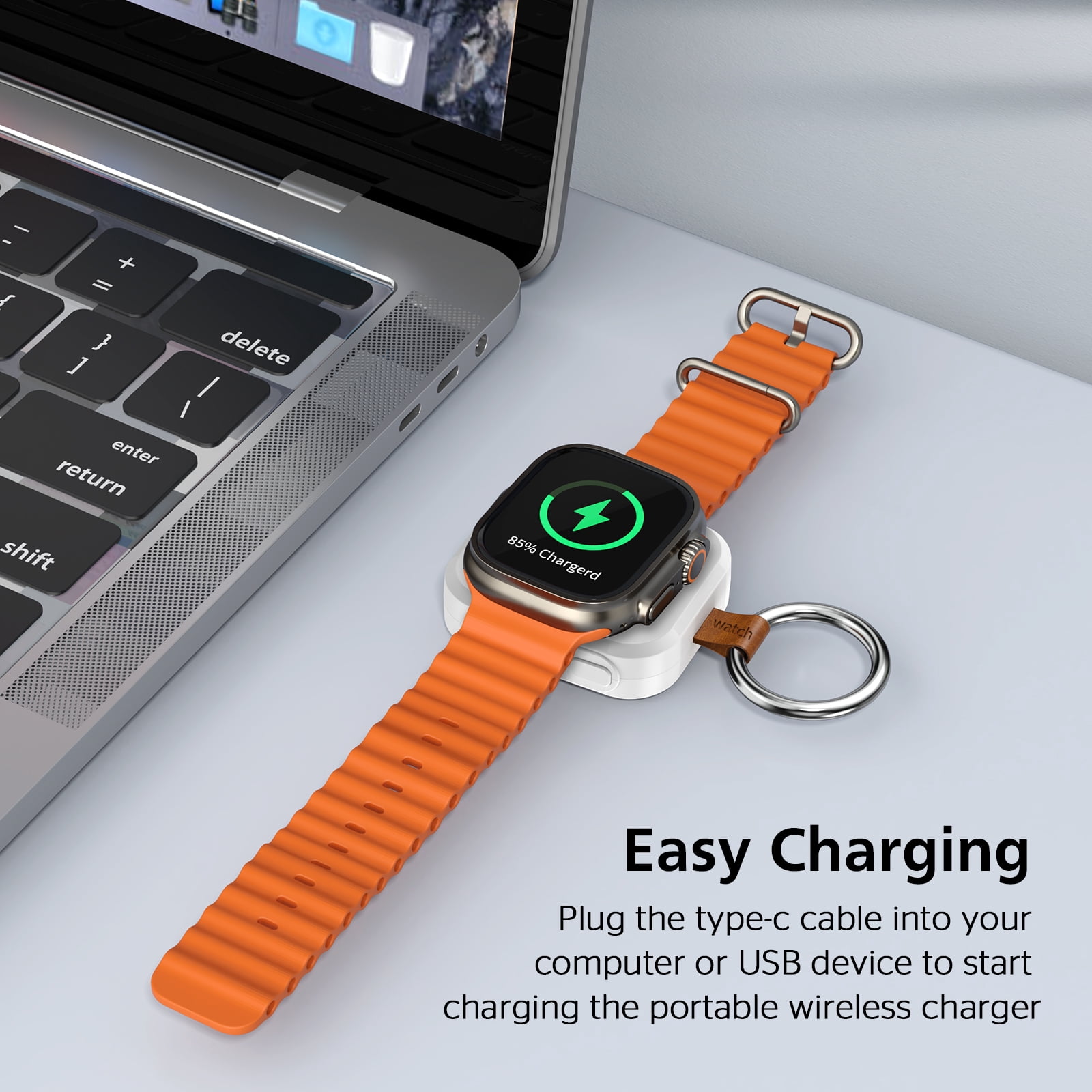 MYXON 1200mAh Wireless Portable Charger for Apple Watch, Keychain Travel Charger, Compatible with Series 10/9/8/7/SE/6/5/4/3/2/Ultra/Ultra 2, Type-C & USB Powered