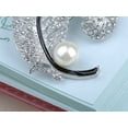 thumbnail image 4 of Alilang Silvery Tone Clear Crystal Colored Rhinestones Faux Pearl Feather Brooch Pin, 4 of 5