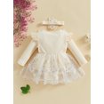 thumbnail image 4 of aturustex Infant Baby Girls One piece Romper Dress 1M 3M 6M 9M 12M Newborn Long Sleeve Crew Neck Jumpsuits Mesh Lace Patchwork Bodysuits and Cute Headr Little Girl Loose Casual Daily Clothes, 4 of 7