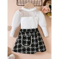 thumbnail image 2 of Wassery Kids Girl 2 Piece Skirt Outfit Toddler Girl Long Sleeve Mesh Patchwork Tops and Elastic Plaid A-Line Skirt Set 6M 12M 18M 24M 3T 4T Baby Girls Fall Clothes, 2 of 9
