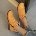 thumbnail image 2 of Puntoco Women's Ruched Ankle Booties, Side Zipper Low Block Heel Boots, Round Toe Slip‑On Pleated Leather Casual Short Boots Yellow, 2 of 5