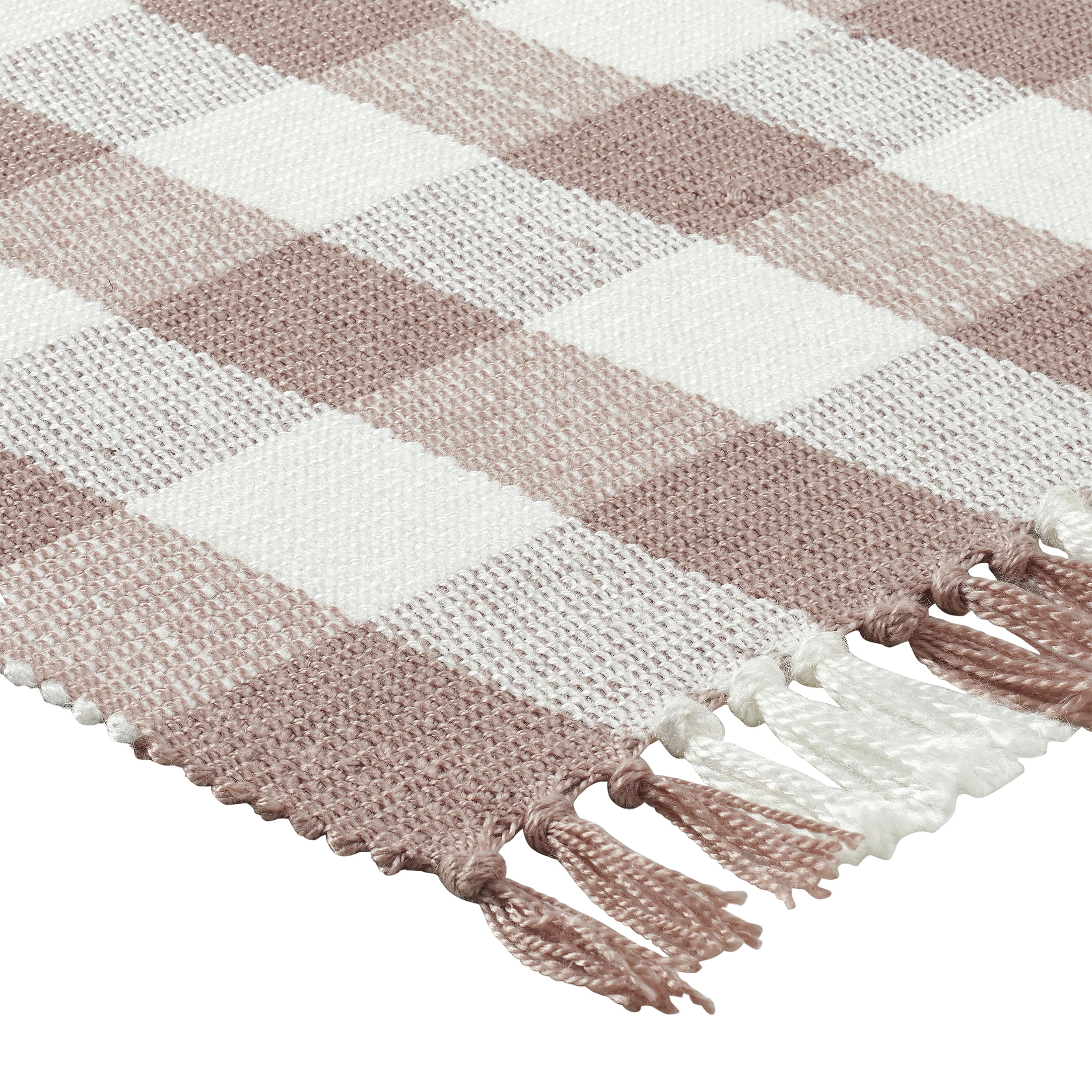 Gingham Fringe Valentine's Day Indoor/Outdoor Layering Rug, Pink and White, 24" x 38", by My Texas House