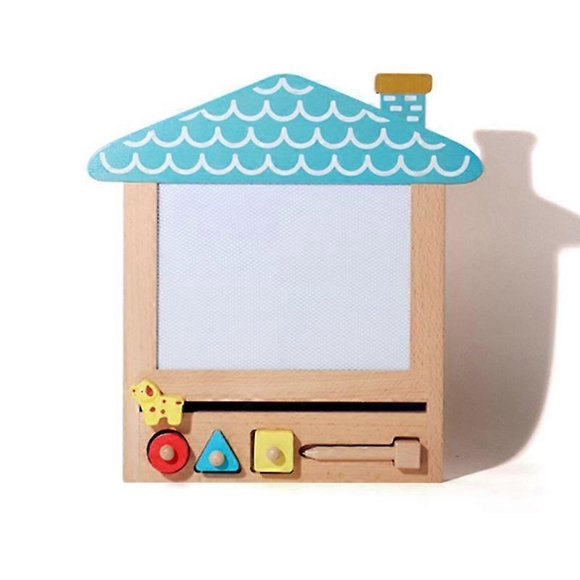 (blue)Choice Toddler Drawing Board Artistic Imagination Drawing Board with Stamps, Durable and Long Lasting Wood, Easy to Use